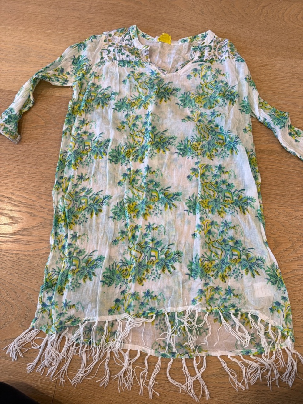 Roberta Roller Rabbit White Cover-Up with Green & Yellow Floral Print